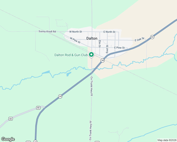 map of restaurants, bars, coffee shops, grocery stores, and more near W6502 Wisconsin 44 in Dalton