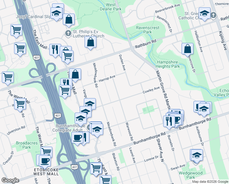 map of restaurants, bars, coffee shops, grocery stores, and more near in Toronto