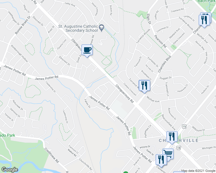 map of restaurants, bars, coffee shops, grocery stores, and more near 33 Seastar Road in Brampton