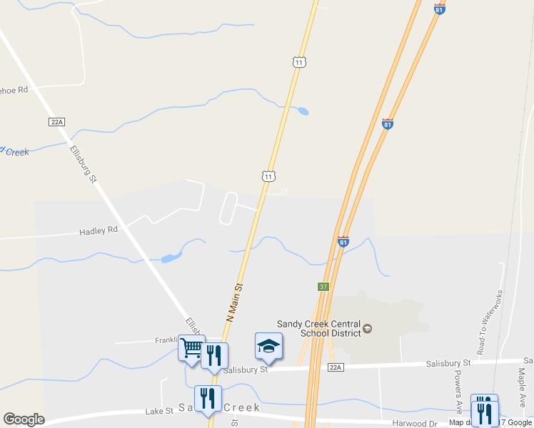 map of restaurants, bars, coffee shops, grocery stores, and more near 6200 North Main Street in Sandy Creek