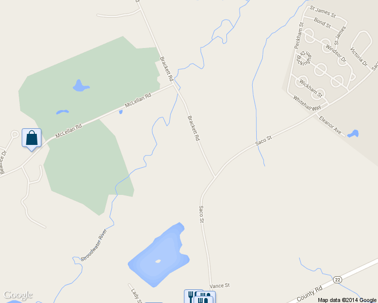map of restaurants, bars, coffee shops, grocery stores, and more near 197 Brackett Road in Gorham