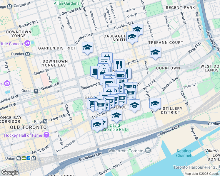 map of restaurants, bars, coffee shops, grocery stores, and more near in Toronto