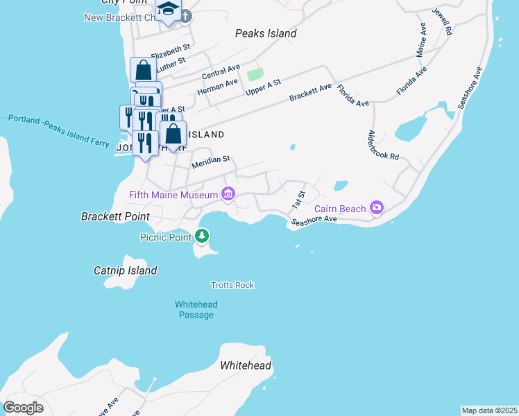 map of restaurants, bars, coffee shops, grocery stores, and more near 120 Seashore Avenue in Portland