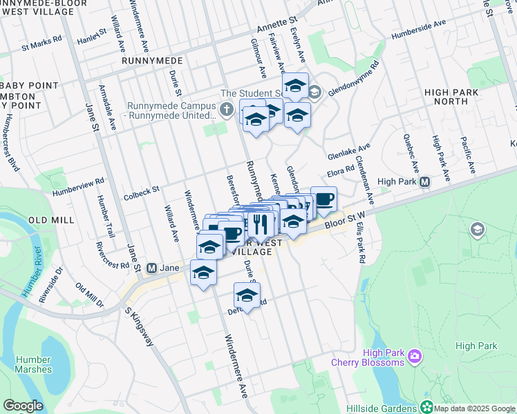 map of restaurants, bars, coffee shops, grocery stores, and more near in Toronto