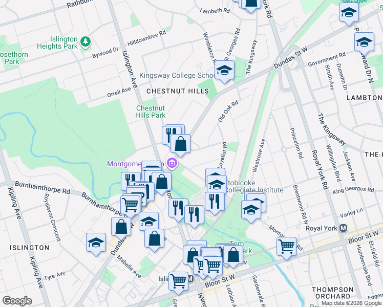 map of restaurants, bars, coffee shops, grocery stores, and more near 5 Donnybrook Lane in Toronto