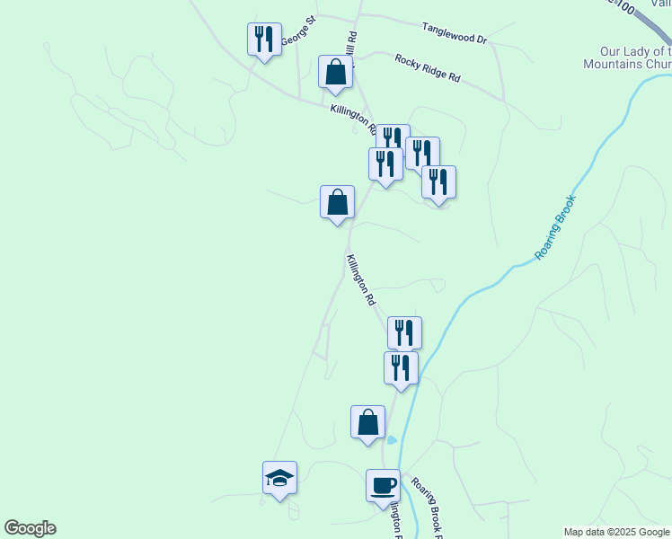 map of restaurants, bars, coffee shops, grocery stores, and more near 62 Schoolhouse Road in Killington