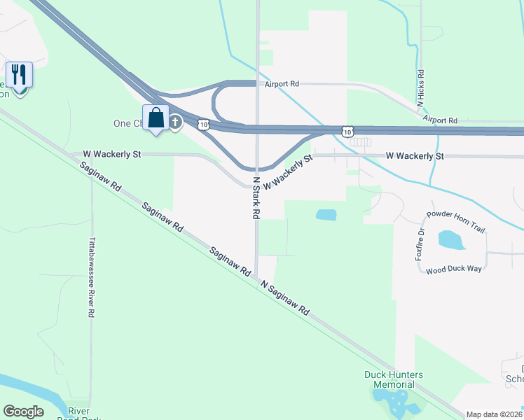 map of restaurants, bars, coffee shops, grocery stores, and more near 6100 North Stark Road in Midland
