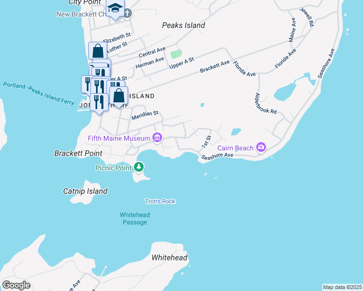 map of restaurants, bars, coffee shops, grocery stores, and more near 120 Seashore Avenue in Portland