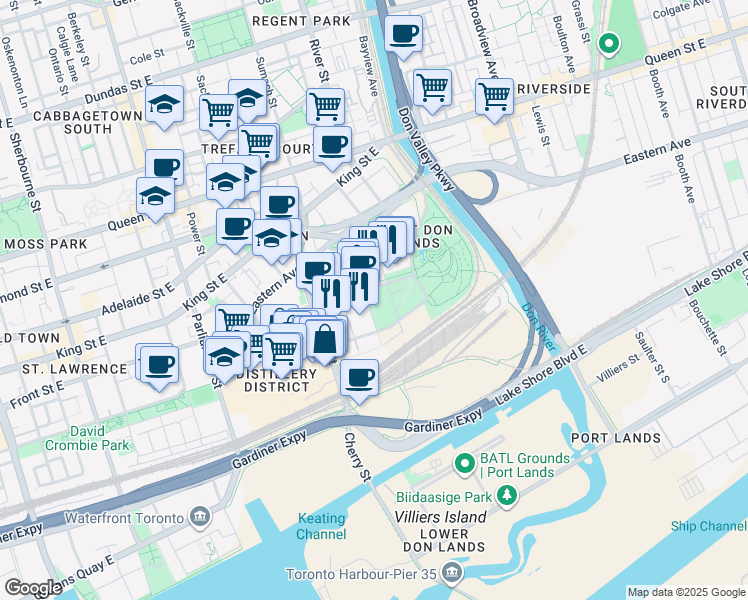 map of restaurants, bars, coffee shops, grocery stores, and more near in Toronto