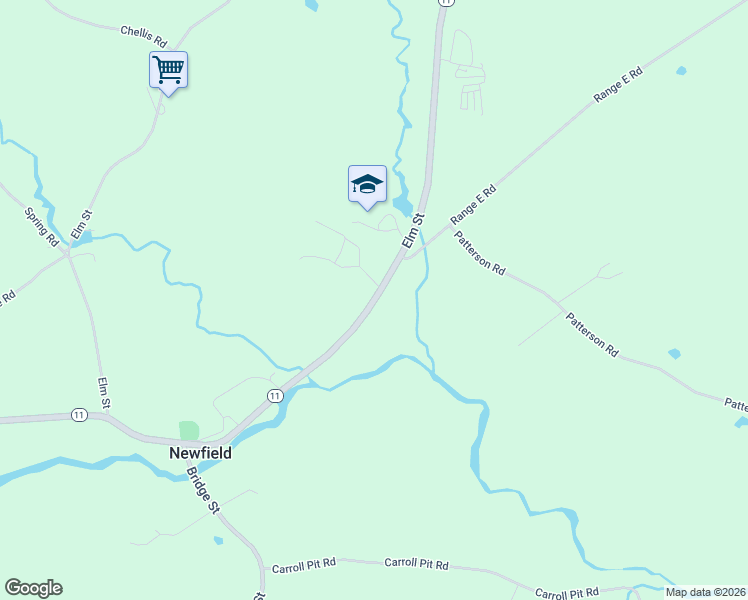 map of restaurants, bars, coffee shops, grocery stores, and more near 818 Water Street in Newfield