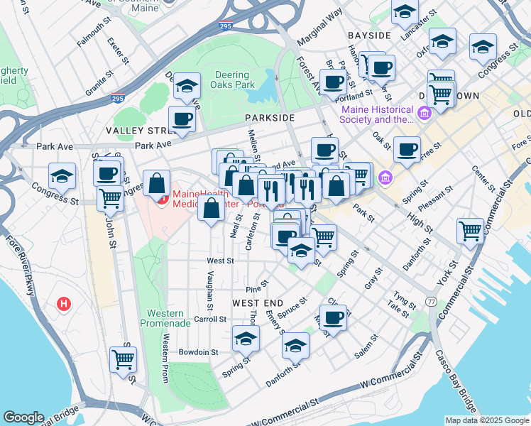 map of restaurants, bars, coffee shops, grocery stores, and more near in Portland
