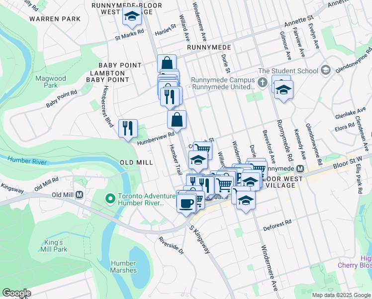 map of restaurants, bars, coffee shops, grocery stores, and more near in Toronto