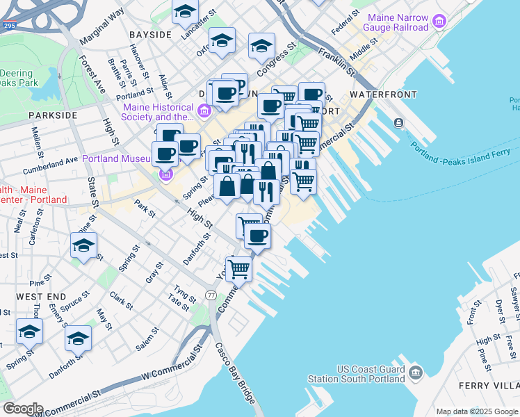 map of restaurants, bars, coffee shops, grocery stores, and more near 321 U.S. 1 Alternate in Portland
