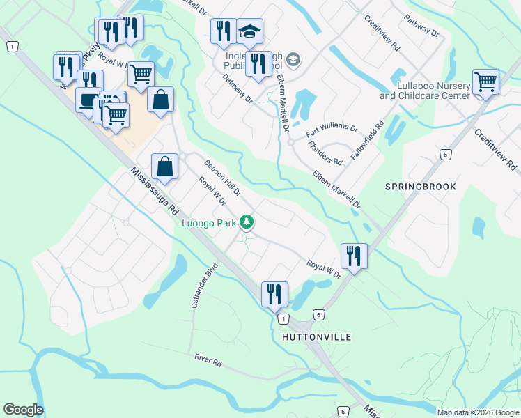 map of restaurants, bars, coffee shops, grocery stores, and more near in Brampton
