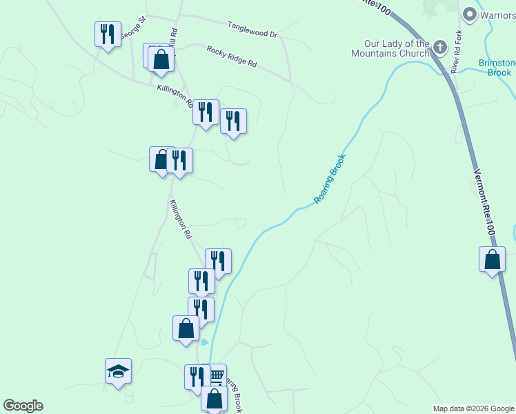map of restaurants, bars, coffee shops, grocery stores, and more near 696 Tanglewood Drive in Killington