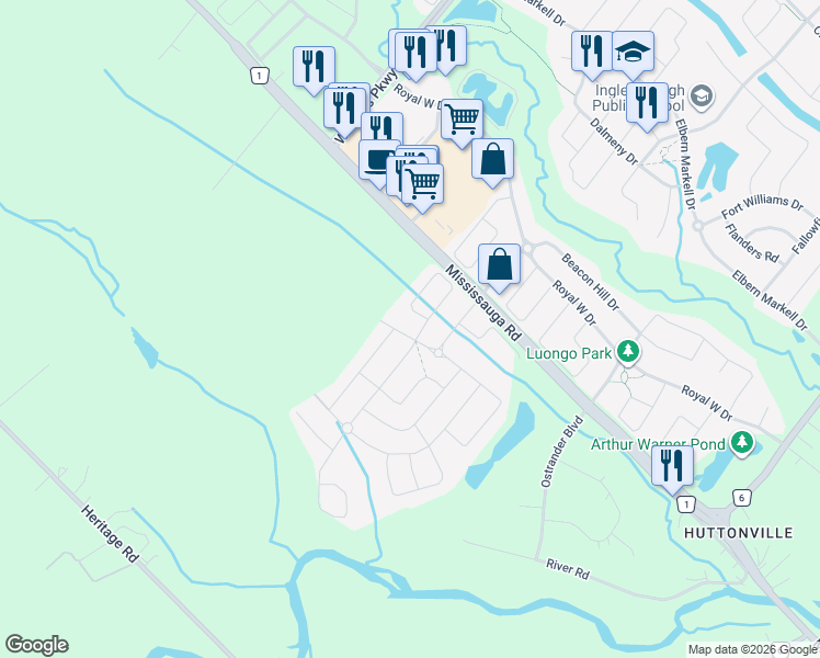 map of restaurants, bars, coffee shops, grocery stores, and more near 77 Longevity Road in Brampton