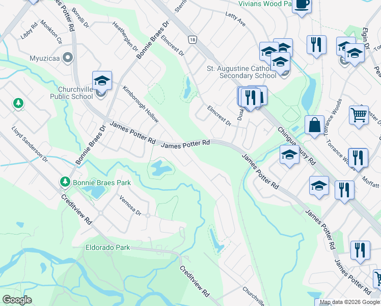 map of restaurants, bars, coffee shops, grocery stores, and more near 10 Leadership Drive in Brampton