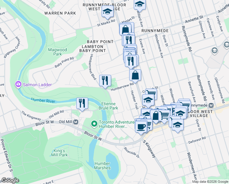 map of restaurants, bars, coffee shops, grocery stores, and more near 51 Halford Avenue in Toronto