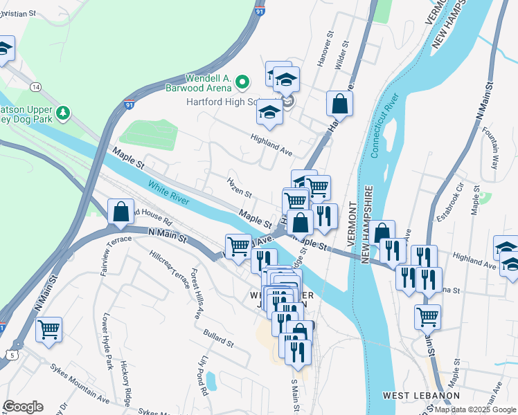 map of restaurants, bars, coffee shops, grocery stores, and more near 38 Union Street in Hartford