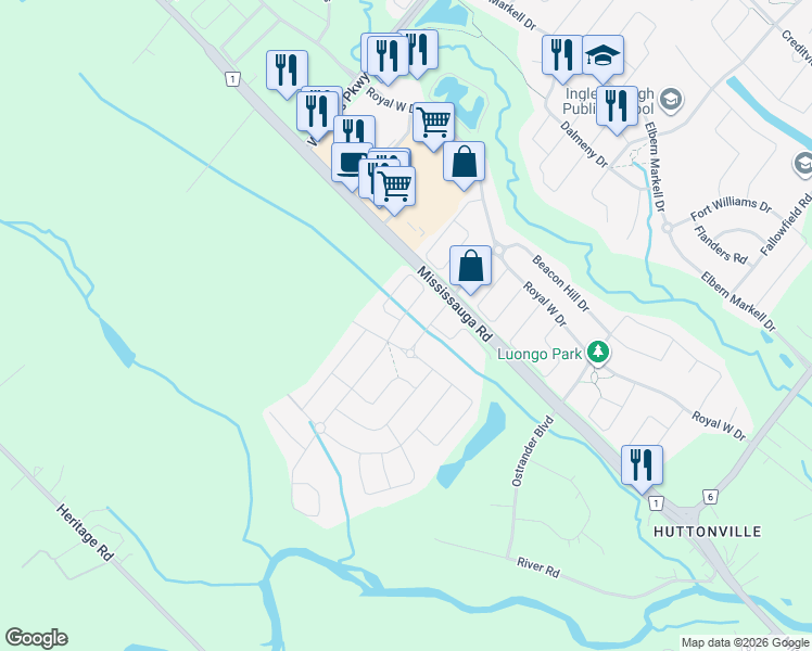 map of restaurants, bars, coffee shops, grocery stores, and more near 8 Lyle Way in Brampton