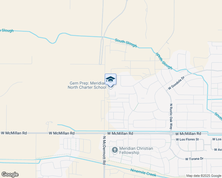 map of restaurants, bars, coffee shops, grocery stores, and more near 5390 North McDermott Road in Meridian