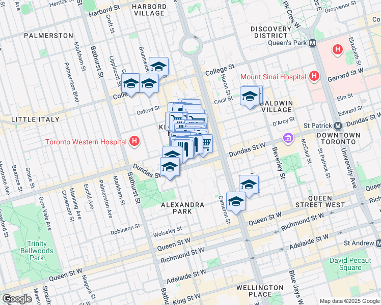 map of restaurants, bars, coffee shops, grocery stores, and more near 1 Fitzroy Terrace in Toronto