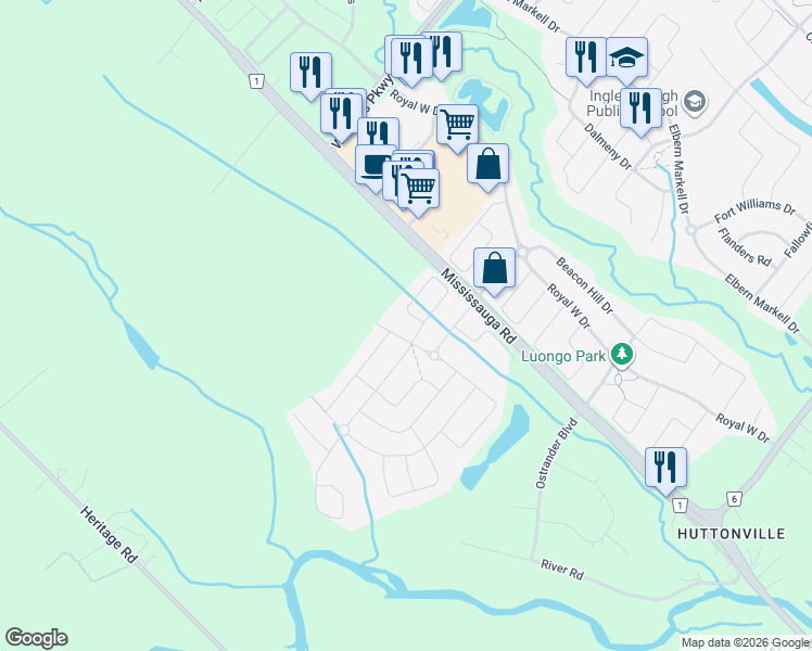 map of restaurants, bars, coffee shops, grocery stores, and more near 77 Longevity Road in Brampton