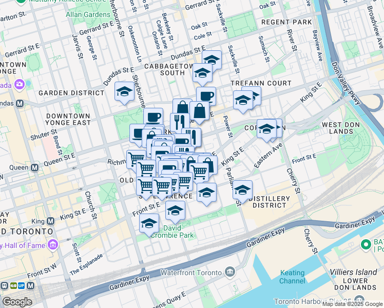 map of restaurants, bars, coffee shops, grocery stores, and more near 49 Ontario Street in Toronto