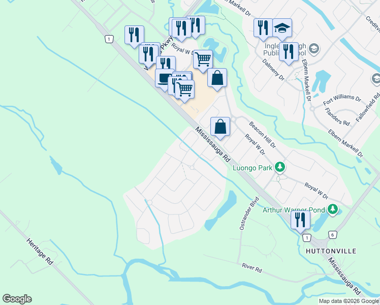 map of restaurants, bars, coffee shops, grocery stores, and more near 10 Lyle Way in Brampton
