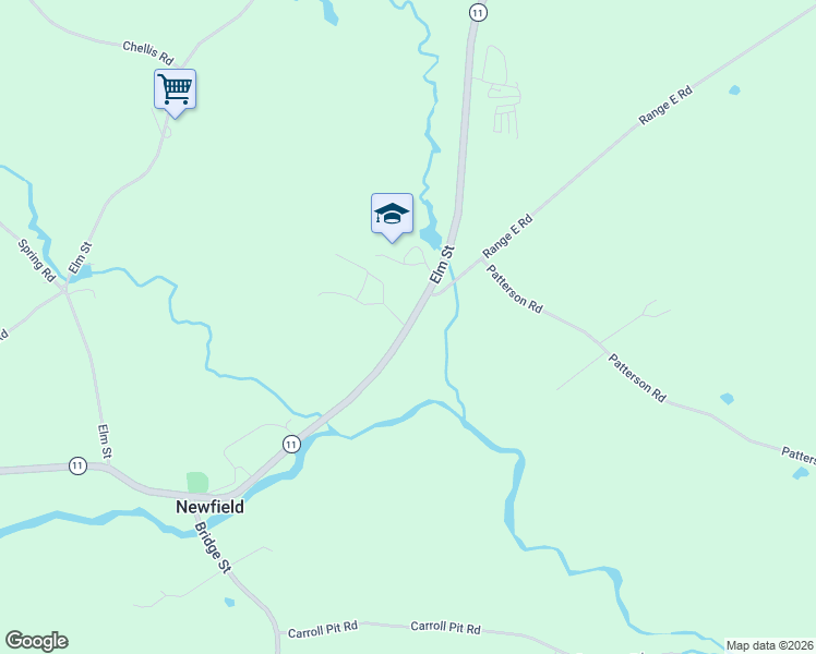 map of restaurants, bars, coffee shops, grocery stores, and more near 818 Water Street in Newfield