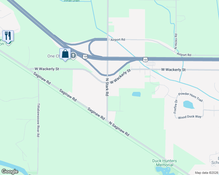 map of restaurants, bars, coffee shops, grocery stores, and more near 6100 North Stark Road in Midland