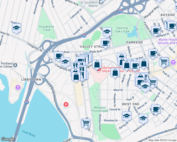 map of restaurants, bars, coffee shops, grocery stores, and more near 52 Gilman Street in Portland