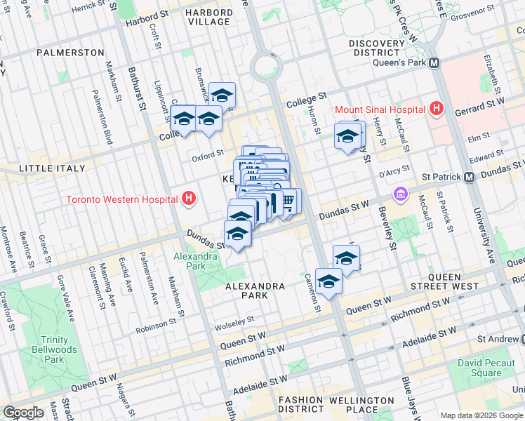 map of restaurants, bars, coffee shops, grocery stores, and more near 4 Fitzroy Terrace in Toronto