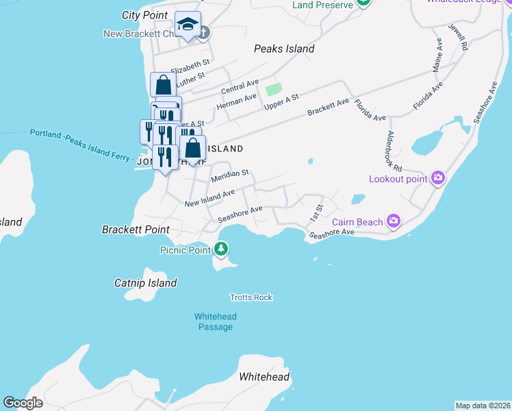 map of restaurants, bars, coffee shops, grocery stores, and more near 59 Seashore Avenue in Portland