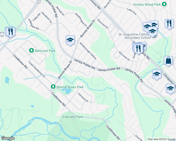 map of restaurants, bars, coffee shops, grocery stores, and more near 21 Arrowpoint Drive in Brampton
