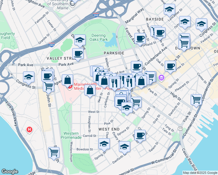 map of restaurants, bars, coffee shops, grocery stores, and more near in Portland