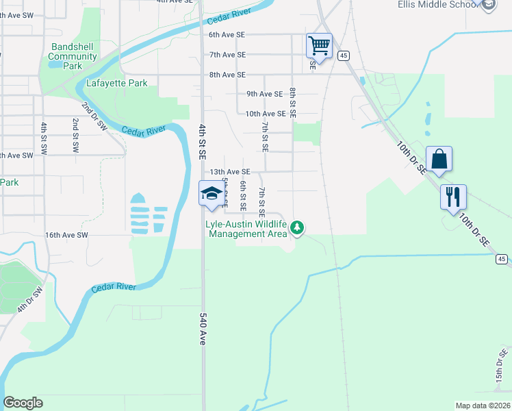 map of restaurants, bars, coffee shops, grocery stores, and more near 700 15th Avenue Southeast in Austin