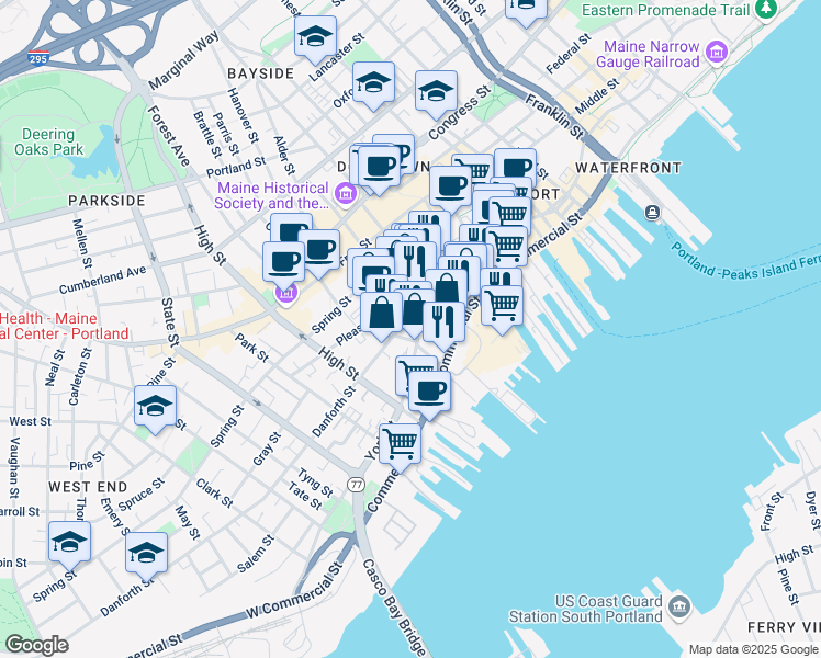 map of restaurants, bars, coffee shops, grocery stores, and more near 321 U.S. 1 Alternate in Portland