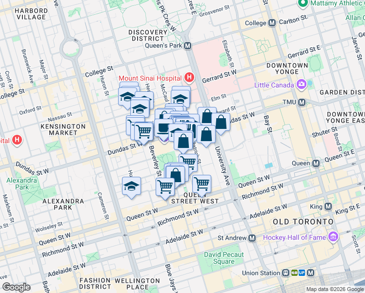 map of restaurants, bars, coffee shops, grocery stores, and more near in Toronto