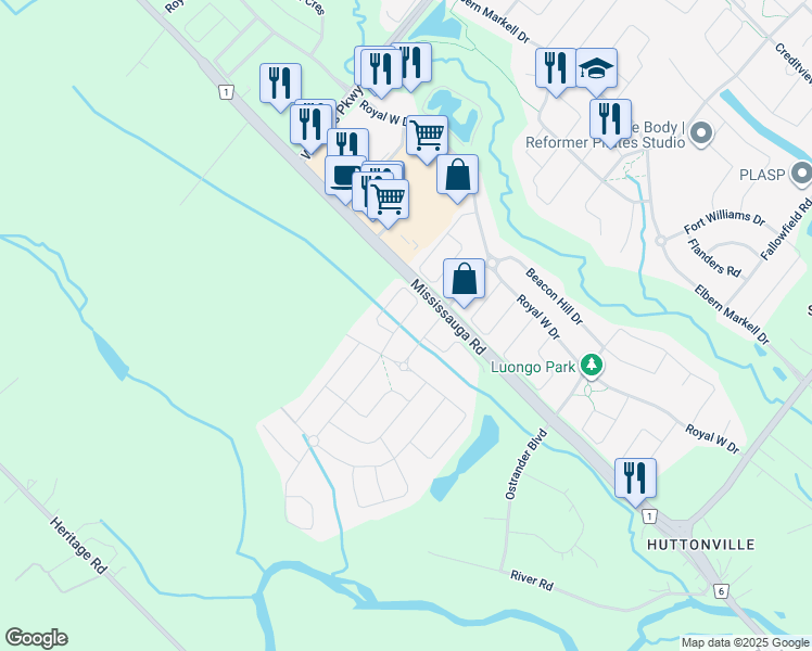 map of restaurants, bars, coffee shops, grocery stores, and more near 18 Settlers Field Road in Brampton