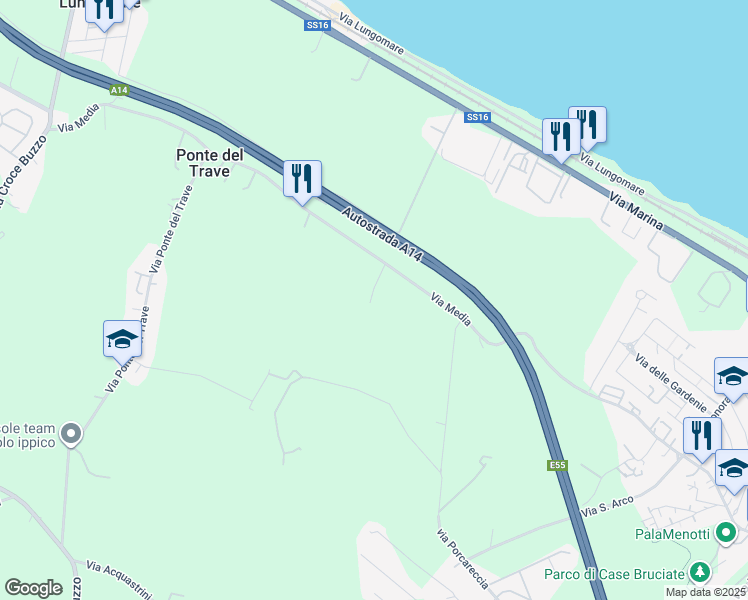 map of restaurants, bars, coffee shops, grocery stores, and more near 9 Via Media in Provincia di Ancona