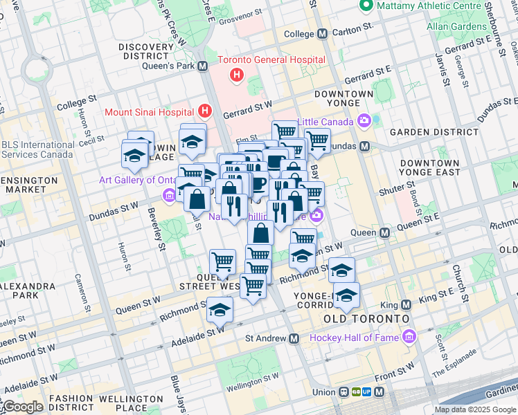 map of restaurants, bars, coffee shops, grocery stores, and more near in Toronto