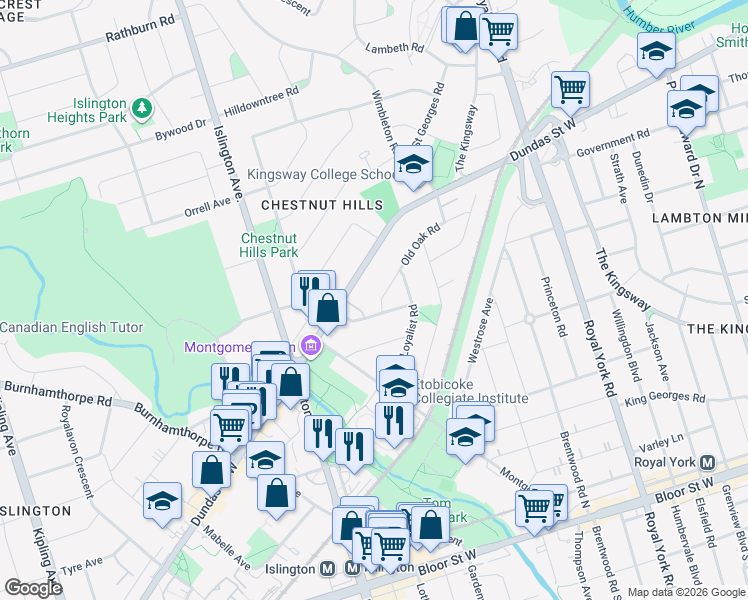 map of restaurants, bars, coffee shops, grocery stores, and more near in Toronto