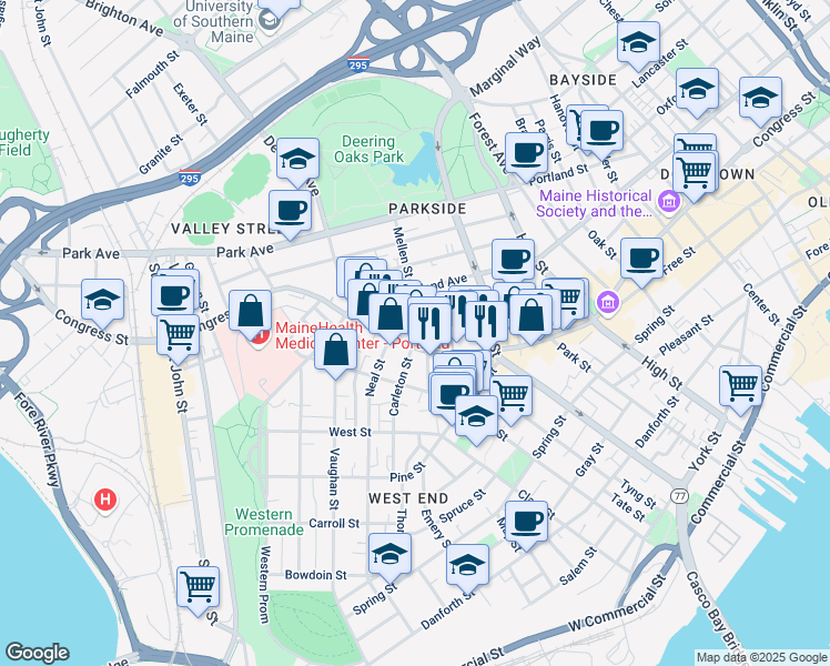 map of restaurants, bars, coffee shops, grocery stores, and more near in Portland