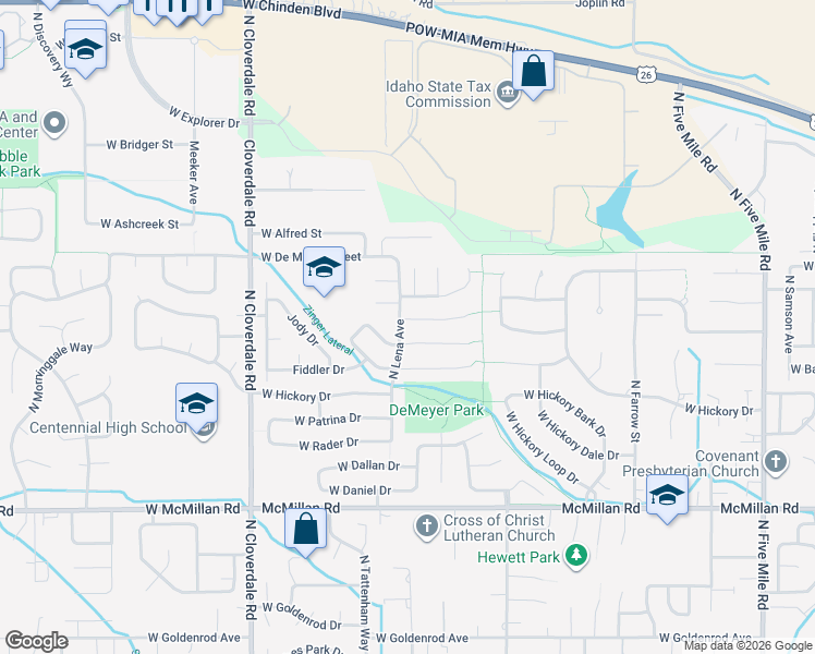 map of restaurants, bars, coffee shops, grocery stores, and more near 11675 West Violet Court in Boise