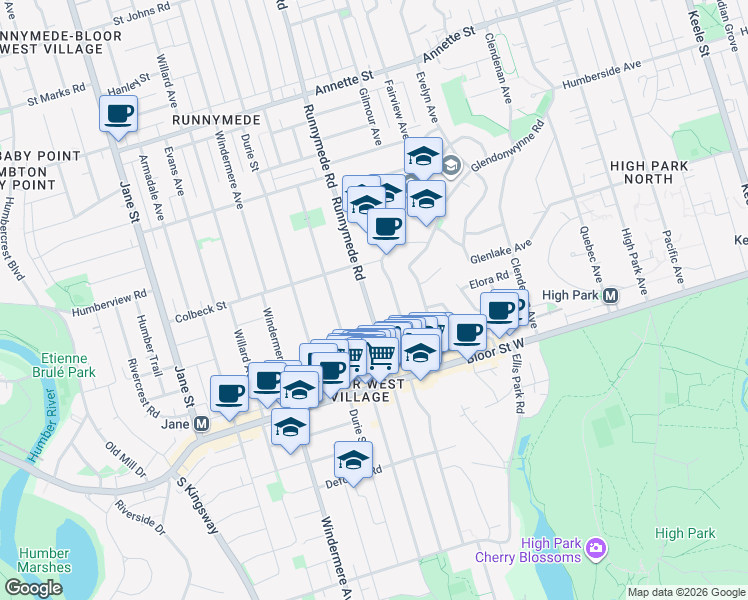 map of restaurants, bars, coffee shops, grocery stores, and more near in Toronto