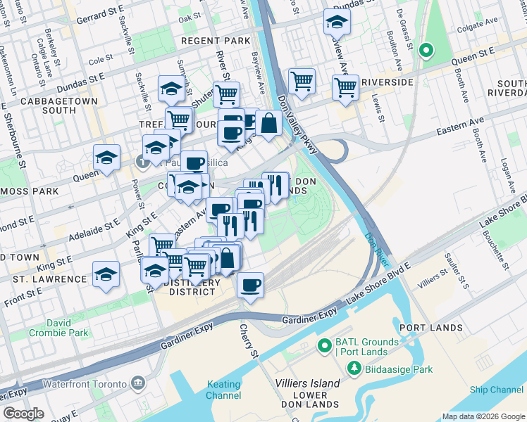 map of restaurants, bars, coffee shops, grocery stores, and more near 60 Tannery Road in Toronto