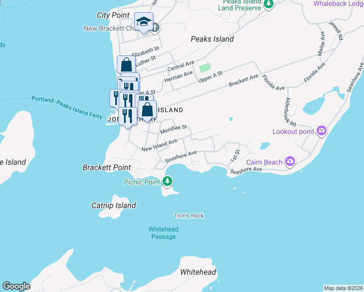 map of restaurants, bars, coffee shops, grocery stores, and more near 30 Seashore Avenue in Portland