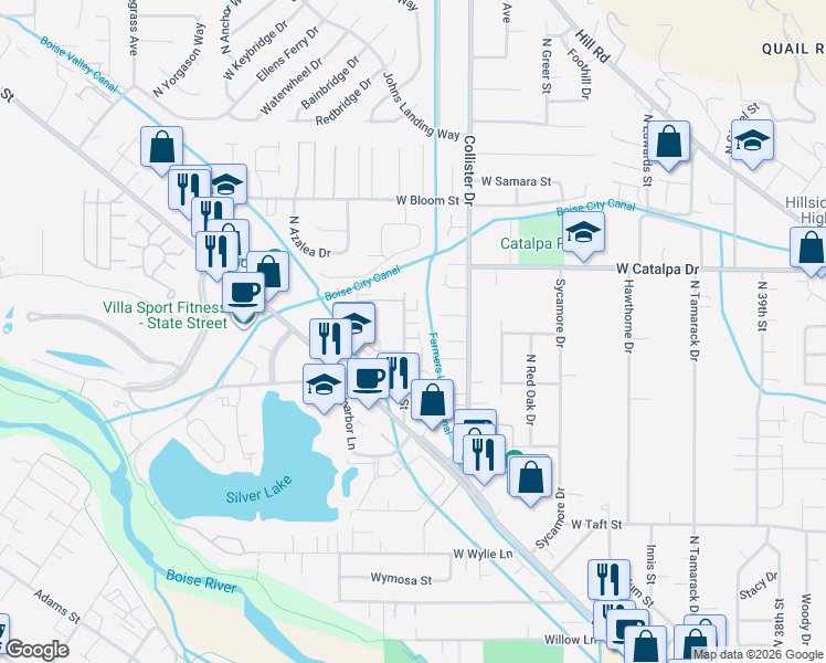 map of restaurants, bars, coffee shops, grocery stores, and more near 4925 West Stoker Lane in Boise