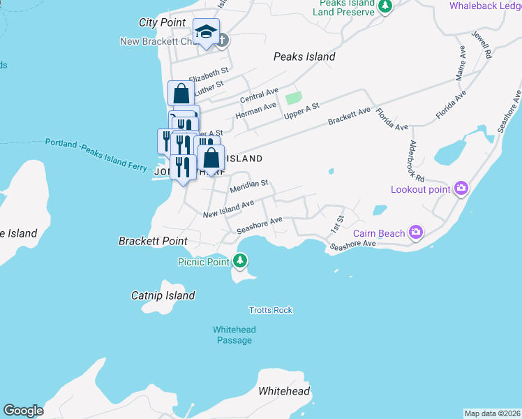 map of restaurants, bars, coffee shops, grocery stores, and more near 30 Seashore Avenue in Portland